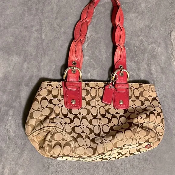 Coach | Bags | Vintage Coach Pink Leather Canvas Signature Purse
